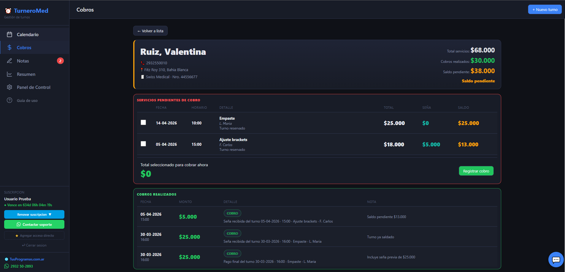 Cobros del paciente